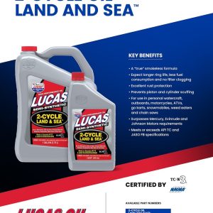 Lucas Oil Oil, Land & Sea ™, SAE TC-W3, 2-Cycle/ Semi-Synthetic, 1 Quart Bottle, Single – 10467