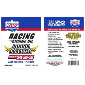 Lucas Oil Oil, Junior Dragster, SAE 5W-20, Synthetic, 1 Quart Bottle, Single – 10476