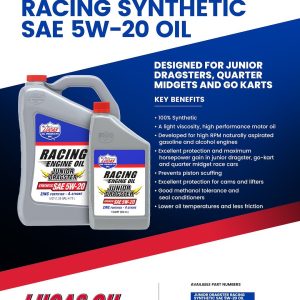 Lucas Oil Oil, Junior Dragster, SAE 5W-20, Synthetic, 1 Quart Bottle, Single – 10476