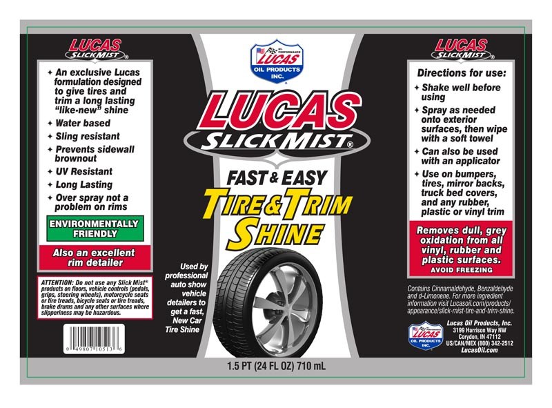 Lucas Oil Tire Dressing, Slick Mist ®, Use for Glossy Look, 24 Ounce Spray Bottle – 10513