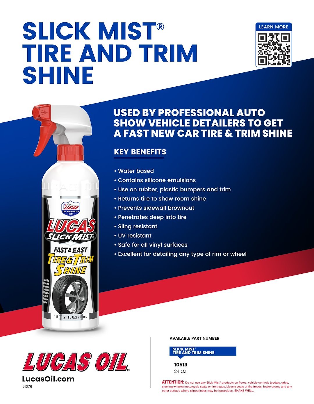 Lucas Oil Tire Dressing, Slick Mist ®, Use for Glossy Look, 24 Ounce Spray Bottle – 10513