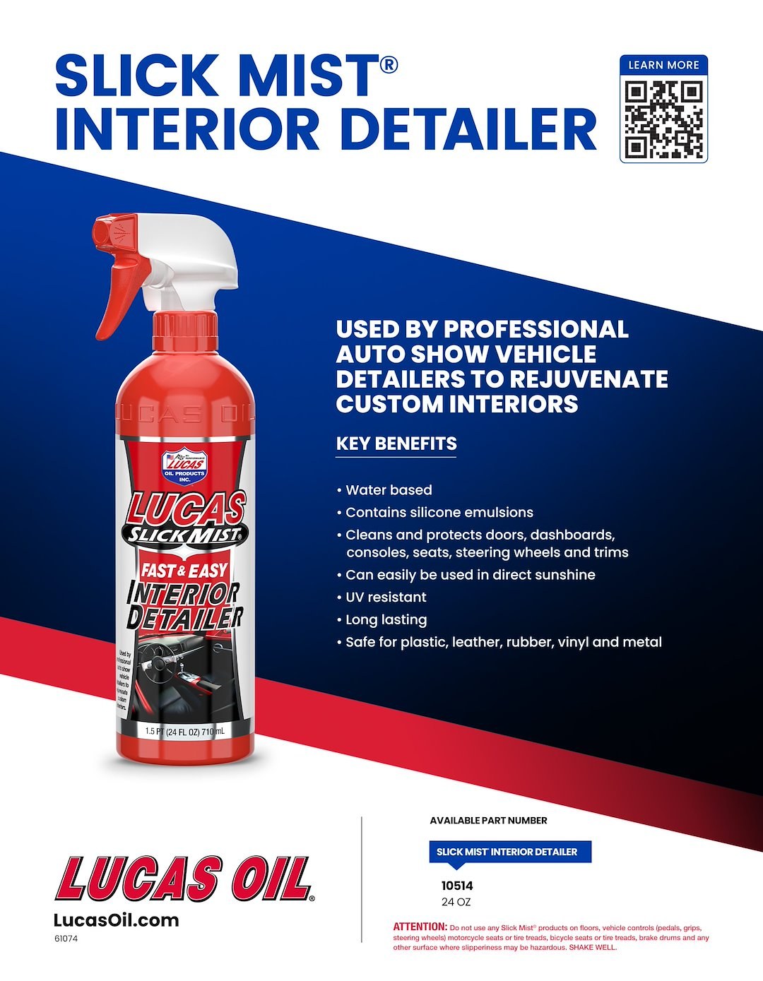 Lucas Oil Interior Cleaner, Slick Mist ®, Use on Rubber/ Plastic/ Leather/ Vinyl, Bubblegum Scent, 24 Ounce Spray Bottle – 10514
