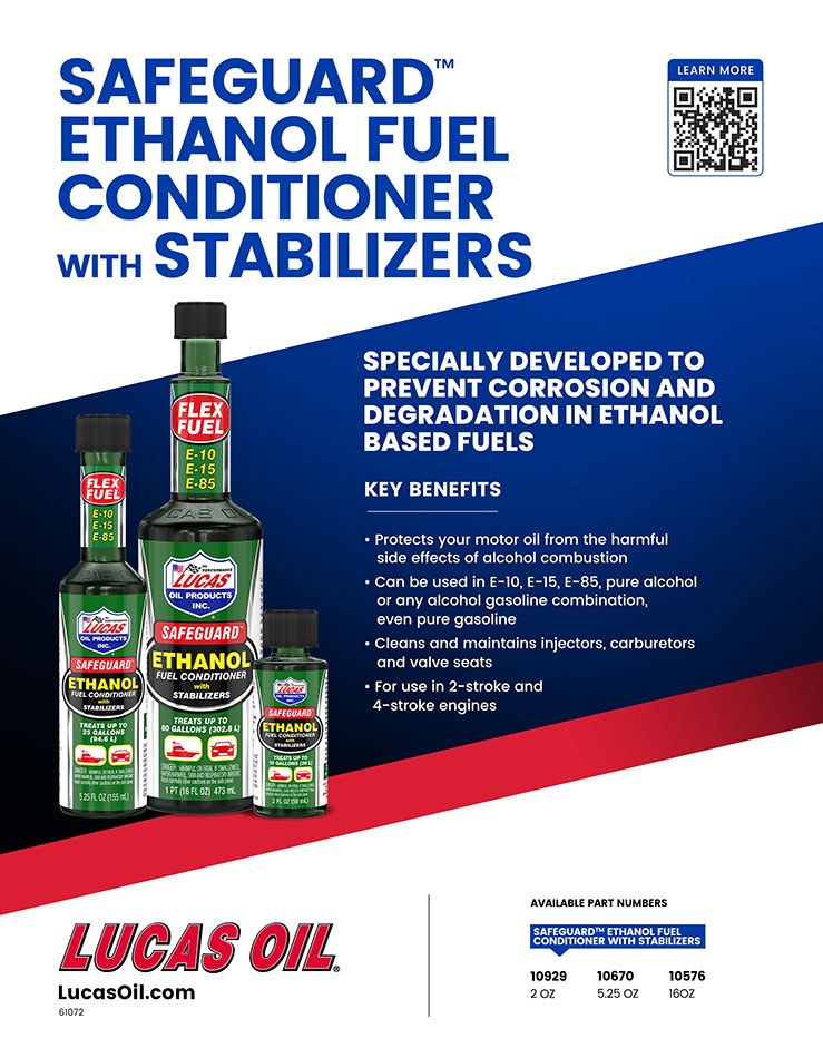 Lucas Oil Ethanol Fuel Treatment, Safeguard ™, Use to Protect All Gas-Powered 2 and 4 Cycle Engines from Harmful Effects of Ethanol, 16 Ounce – 10576