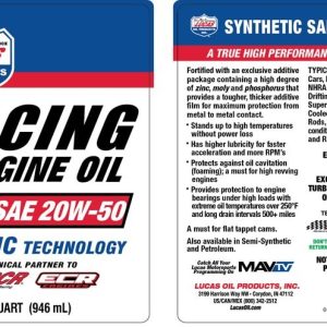 Lucas Oil Oil, SAE 20W-50, Synthetic, 1 Quart Bottle, Single – 10615