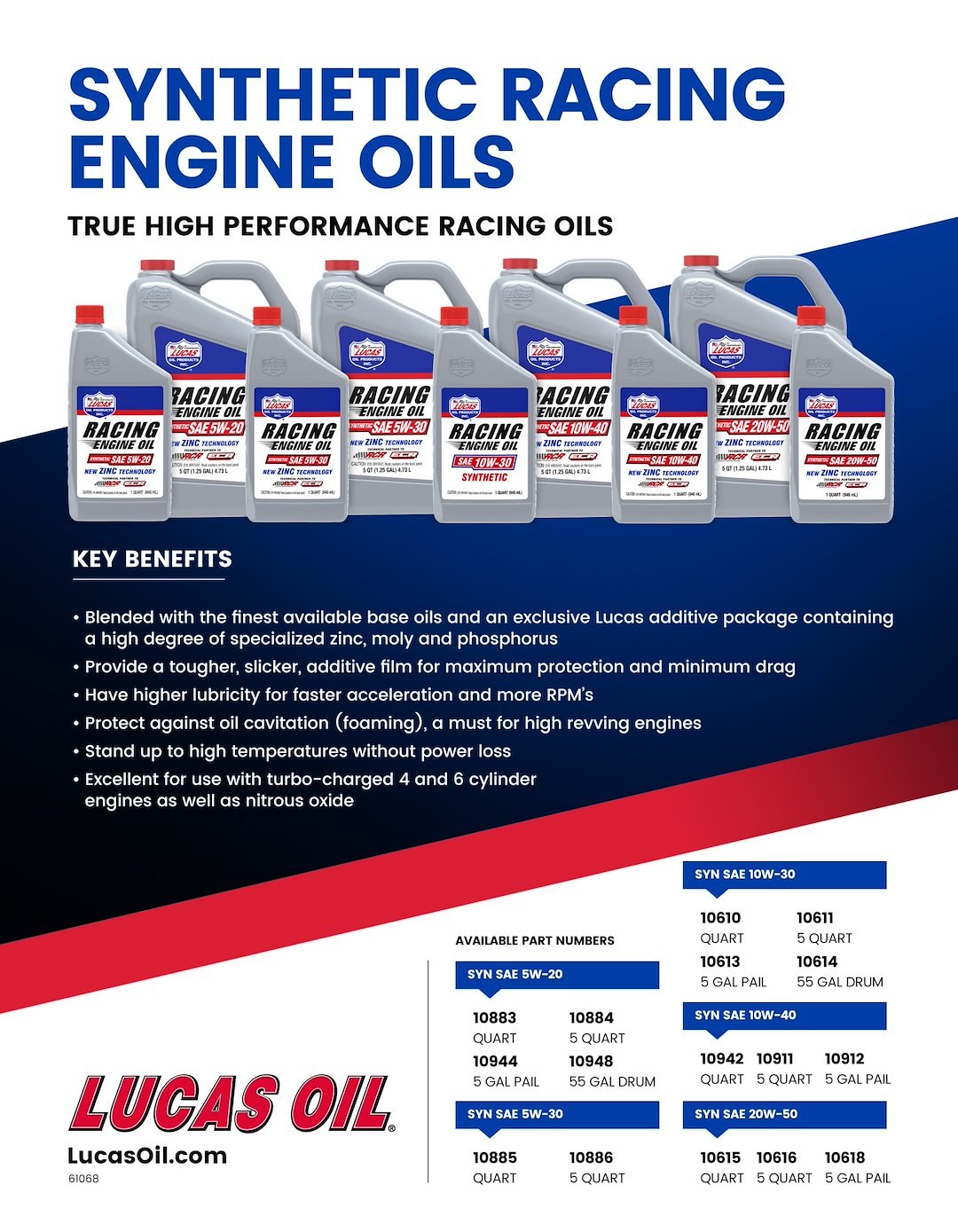 Lucas Oil Oil, SAE 20W-50, 1 Quart Bottle, Single, Racing Only – 10620