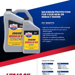 Lucas Oil Oil, Break IN, SAE 30, Synthetic, 1 Quart Bottle, Single – 10630