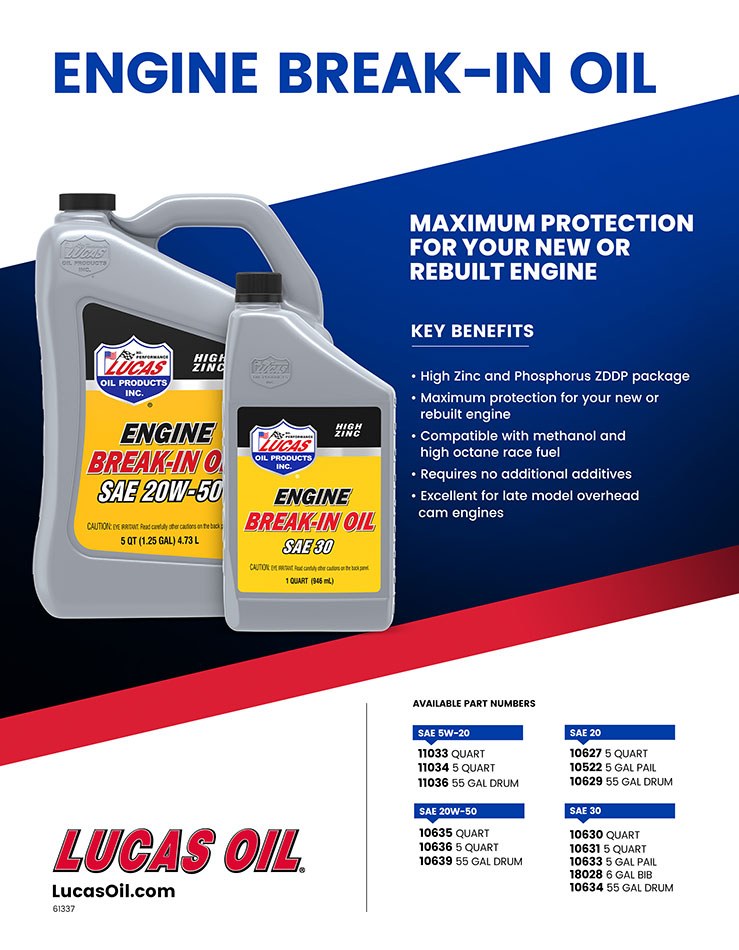 Lucas Oil Oil, Break IN, SAE 30, Synthetic, 1 Quart Bottle, Single – 10630