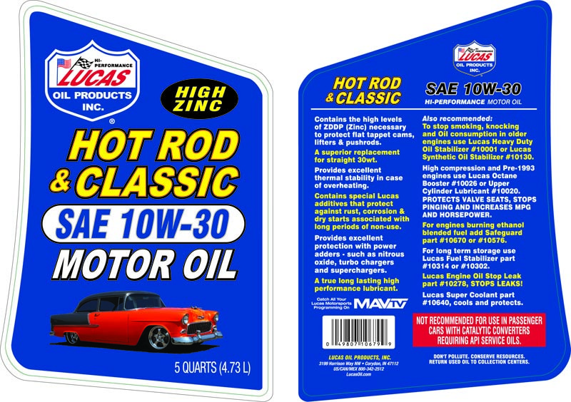 Lucas Oil Oil, SAE 10W30, Synthetic Blend, 5 Quart Jug, Single – 10679