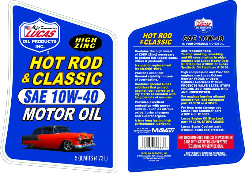 Lucas Oil Oil, SAE 10W40, 5 Quart Bottle, Single – 10683