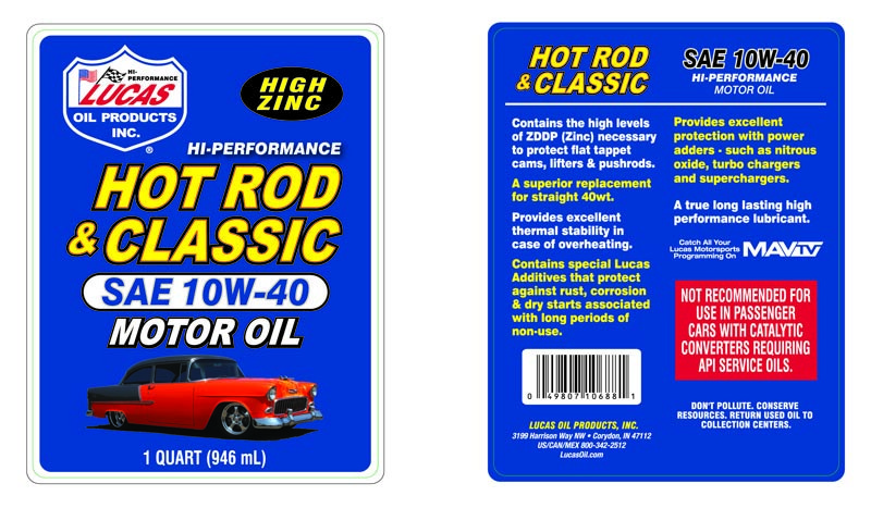 Lucas Oil Oil, Hot Rod & Classic, SAE 10W40, 1 Quart Bottle, Single – 10688