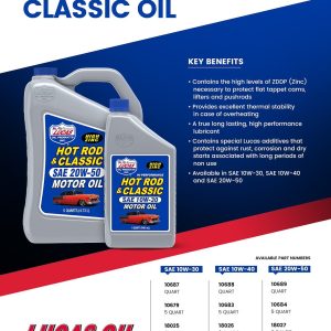 Lucas Oil Oil, Hot Rod & Classic, SAE 10W40, 1 Quart Bottle, Single – 10688