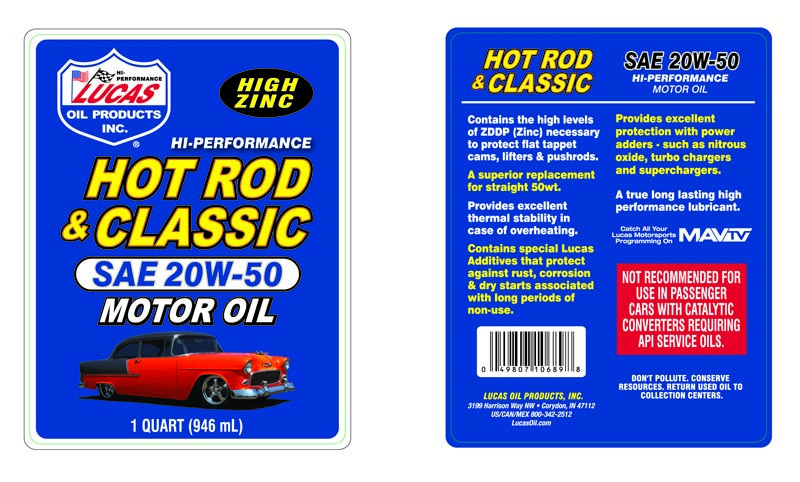 Lucas Oil Oil, Hot Rod & Classic, SAE 20W-50, 1 Quart Bottle, Single – 10689