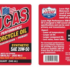 Lucas Oil Oil, SAE 20W-50, Synthetic, 1 Quart Bottle, Single – 10702