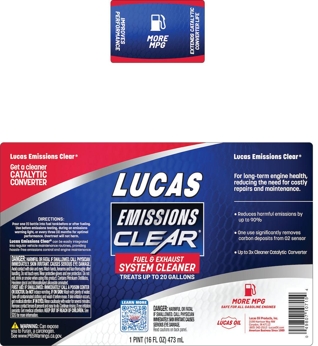 Lucas Oil Fuel Additive, Emmission Clear ™, Fuel System Cleaner, For Gasoline, 16 Ounce, Single – 10715-8