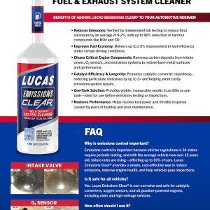 Lucas Oil Fuel Additive, Emmission Clear ™, Fuel System Cleaner, For Gasoline, 16 Ounce, Single – 10715-8
