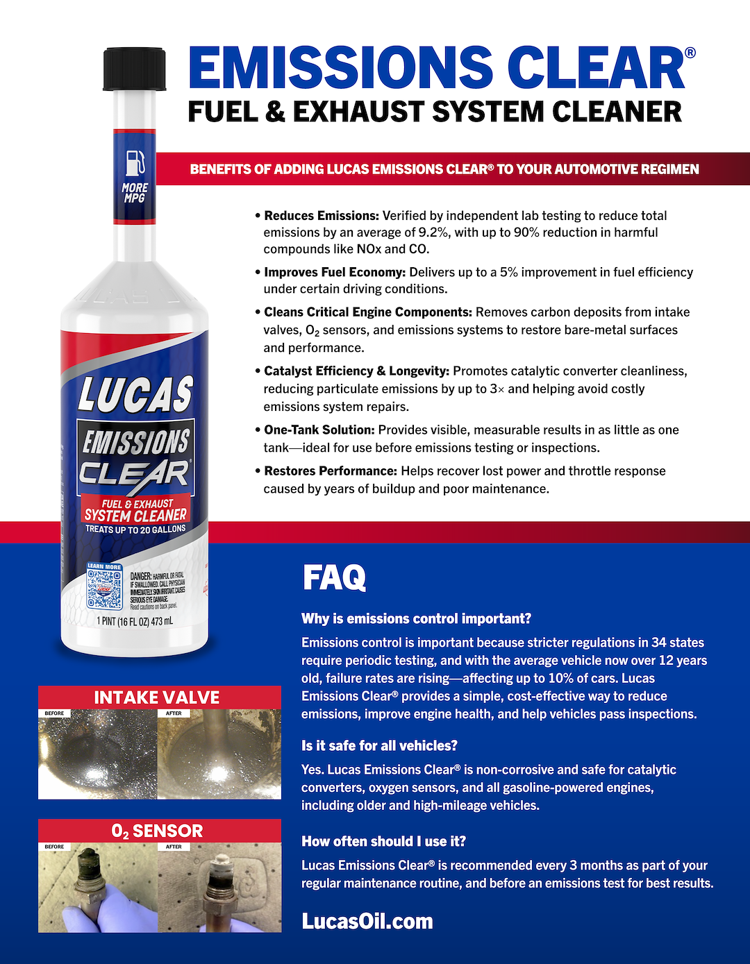 Lucas Oil Fuel Additive, Emmission Clear ™, Fuel System Cleaner, For Gasoline, 16 Ounce, Single – 10715-8