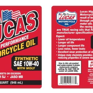 Lucas Oil Oil, SAE 10W40, Synthetic, 1 Quart Bottle, Single – 10777
