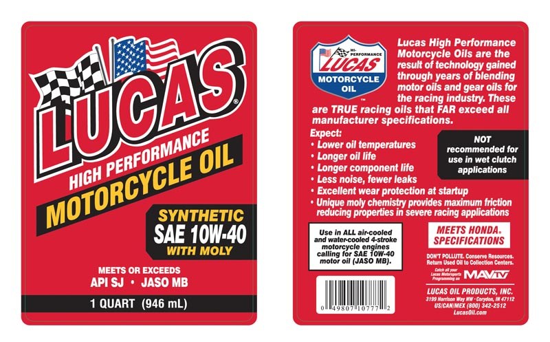 Lucas Oil Oil, SAE 10W40, Synthetic, 1 Quart Bottle, Single – 10777