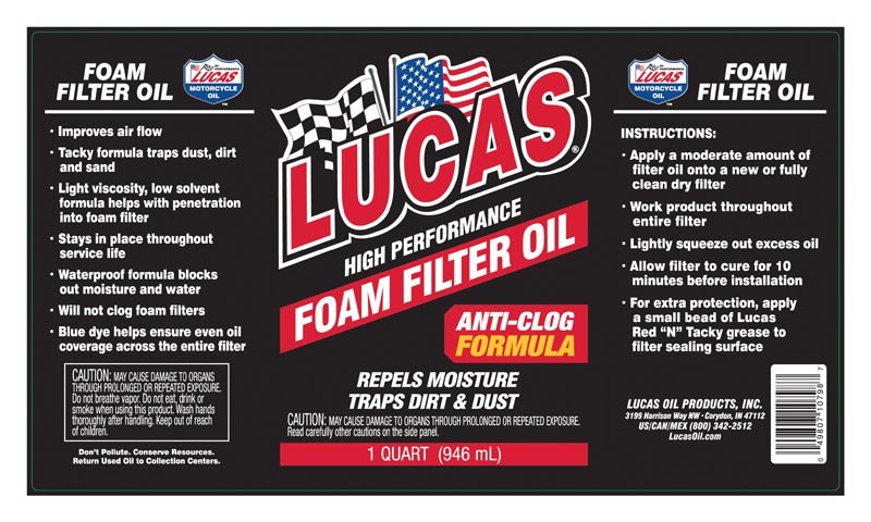 Lucas Oil Air Filter Oil, 1 Quart, Bottle, Single – 10798
