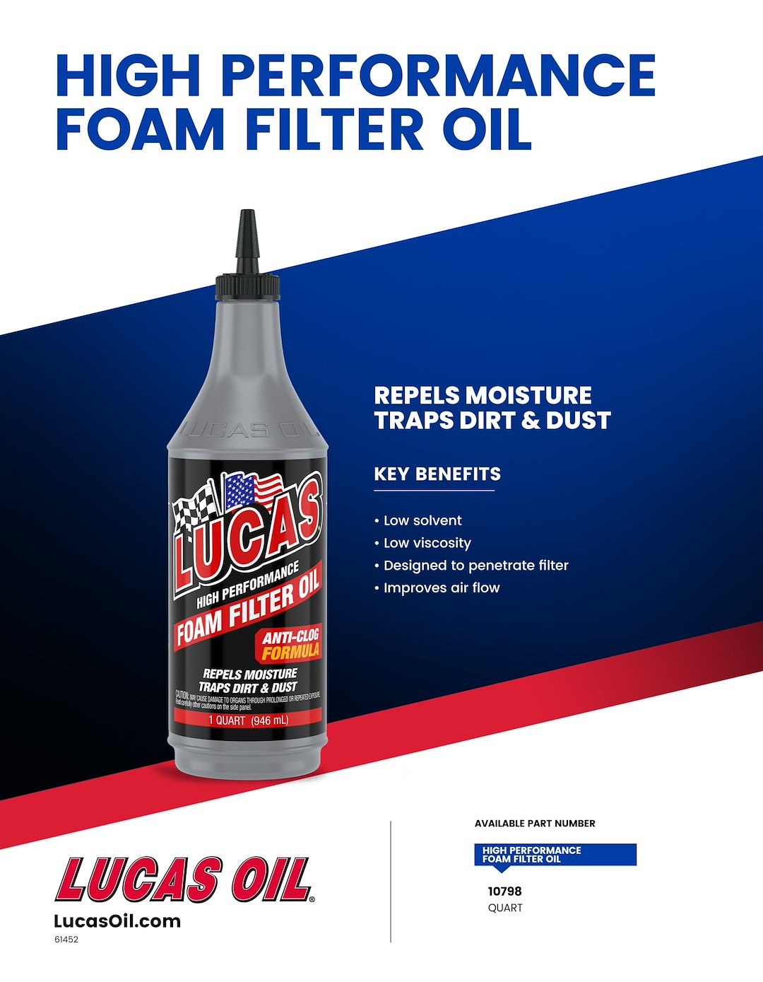 Lucas Oil Air Filter Oil, 1 Quart, Bottle, Single – 10798
