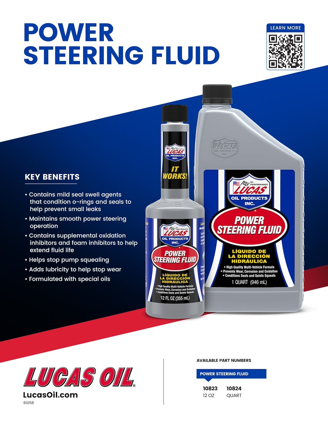 Lucas Oil Power Steering Fluid, Single, 12 Ounce Bottle – 10823