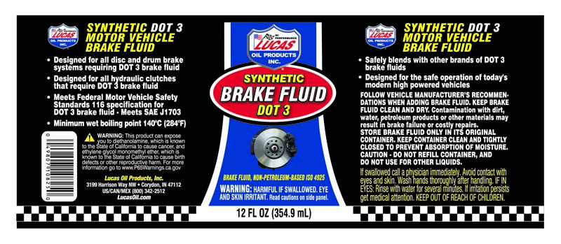 Lucas Oil Brake Fluid, Single, 12 Ounce Bottle, DOT 3, Glycol Ether Based – 10825