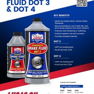 Lucas Oil Brake Fluid, Single, 12 Ounce Bottle, DOT 3, Glycol Ether Based – 10825
