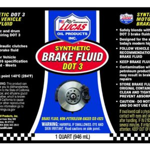 Lucas Oil Brake Fluid, Single, 1 Quart Bottle, DOT 3, Glycol Ether Based – 10826