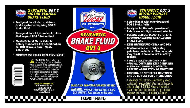 Lucas Oil Brake Fluid, Single, 1 Quart Bottle, DOT 3, Glycol Ether Based – 10826