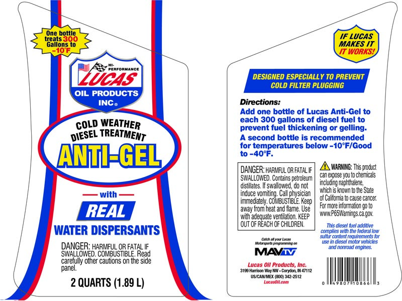 Lucas Oil Fuel Anti-Gel, Use to Remove Moisture from Entire Fuel System/ Prevents Fuel Thickening and Gelling, 0.5 Gallon Bottle, Single – 10866