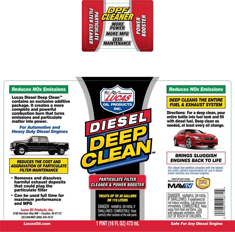 Lucas Oil Fuel Additive, Deep Clean ™, For Diesel, Particulate Filter Cleaner and Power Booster, Single, 16 Ounce Bottle – 10872