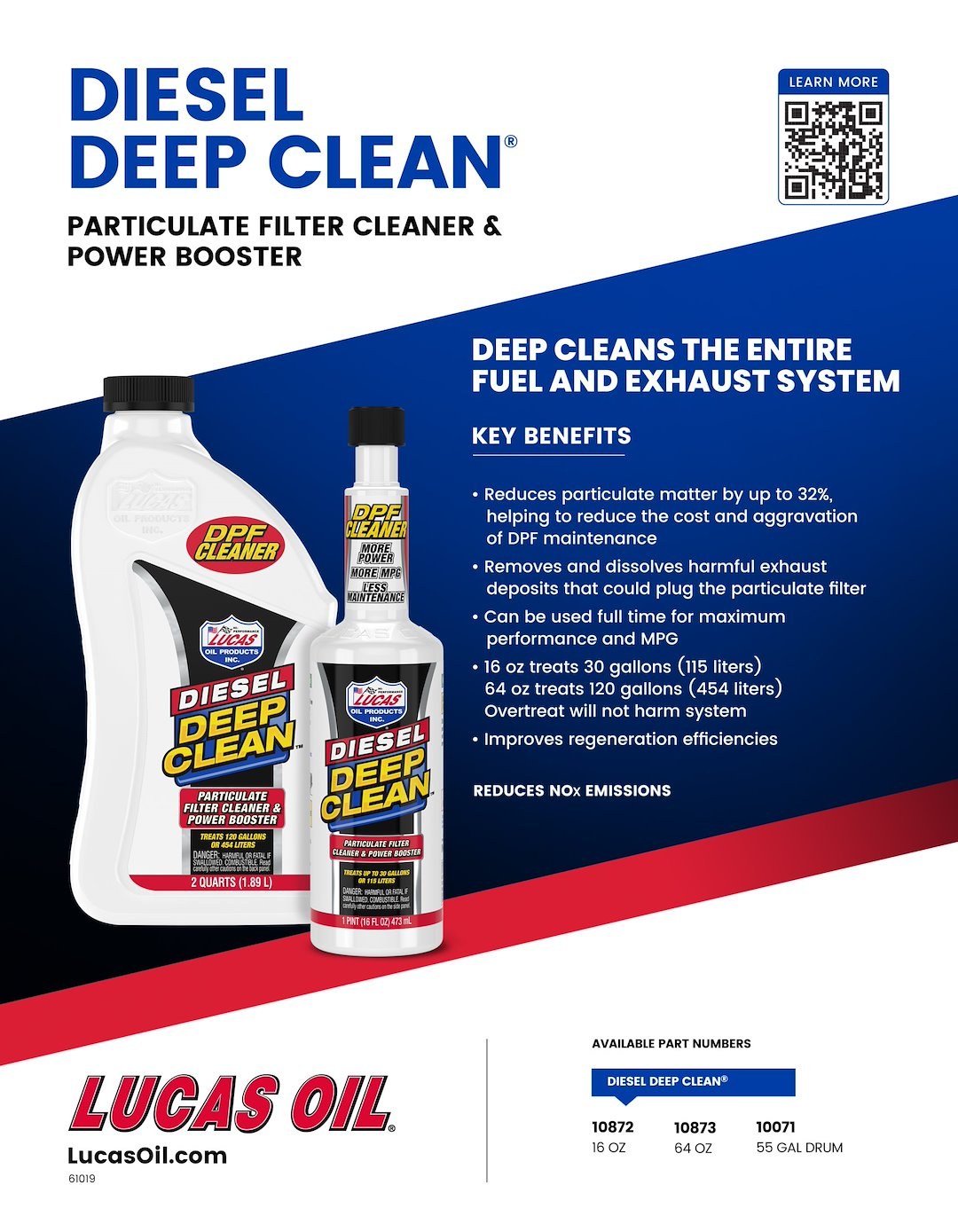 Lucas Oil Fuel Additive, Deep Clean ™, For Diesel, Particulate Filter Cleaner and Power Booster, Single, 64 Ounce Bottle – 10873