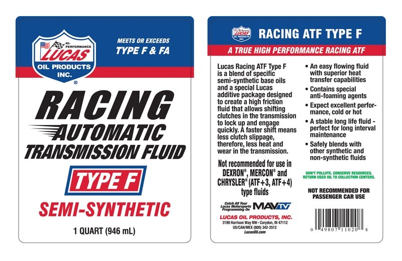 Lucas Oil Auto Trans Fluid, Type F, Semi-Synthetic, 1 Quart Bottle, Single – 11020