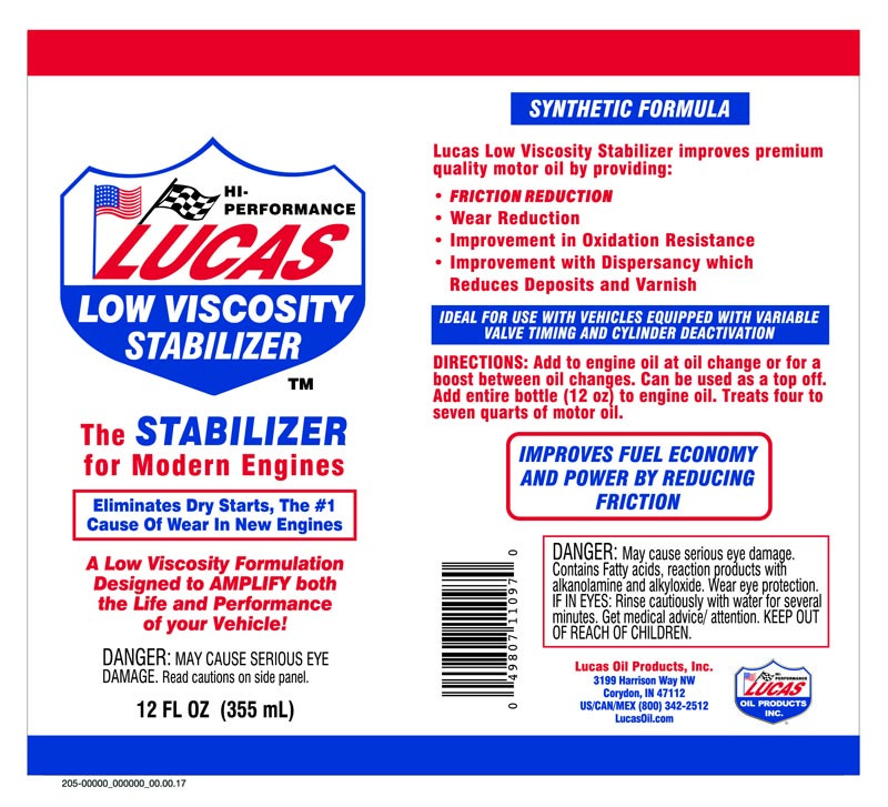 Lucas Oil Oil Additive, Low Viscosity Stabilizer ™, Used to Improves Fuel Economy and Power/ Friction Reduction/ Provides Wear Reduction – 11097