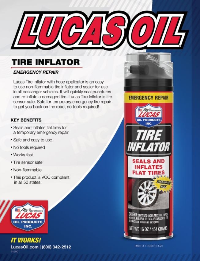 Lucas Oil Tire Sealant, Use to Seal and Inflate Standard Flat Tire, 16 Ounce Bottle, With Hose Applicator – 11180