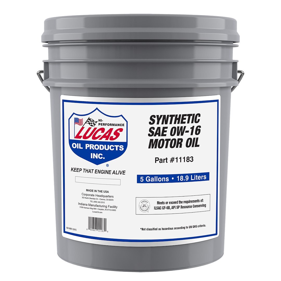 Lucas Oil Oil, SAE 0W-16, Synthetic, 5 Gallon Pail, Single – 11183