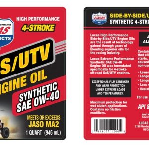 Lucas Oil Oil, SAE 0W-40, Synthetic, 1 Quart Bottle, Single – 11200