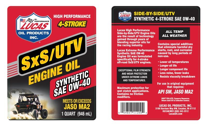 Lucas Oil Oil, SAE 0W-40, Synthetic, 1 Quart Bottle, Single – 11200