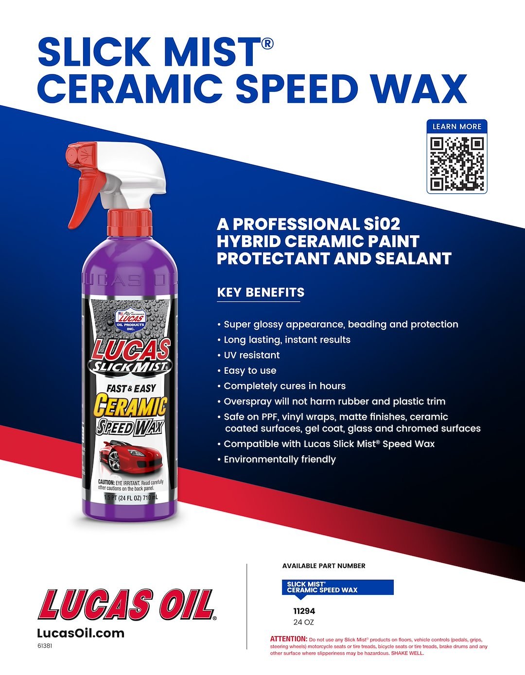 Lucas Oil Car Wax, Slick Mist ®, Liquid, 24 Ounce Spray Bottle, Used on Gel Coat/ Glass and Chromed Surface, Single – 11294