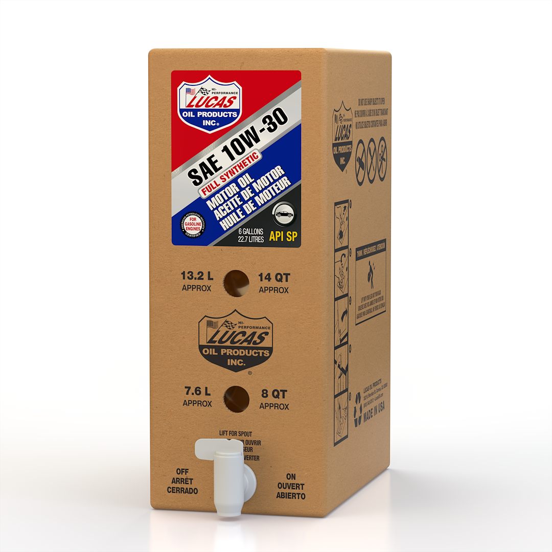 Lucas Oil Oil, SAE 10W-30, Synthetic, 6 Gallon Bag IN Box, For High RPM Engines, 34.9 Api Gravity, Single – 18013