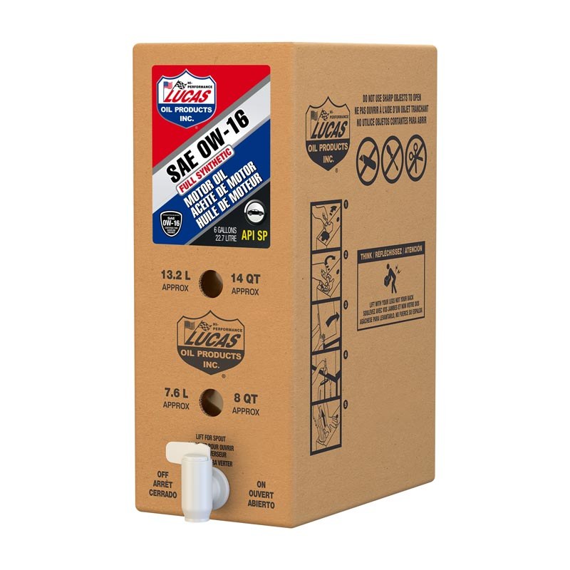 Lucas Oil Oil, SAE 0W-16, Synthetic, 6 Gallon Bag IN Box, Single – 18056