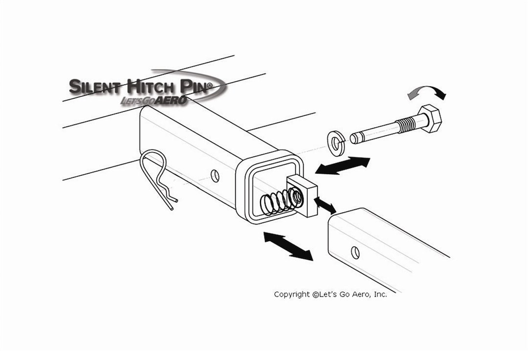 Lets Go Aero Trailer Hitch Pin, Silent Hitch Pin ®, Straight Pin, 5/8 Inch Diameter, For Use with Class III Hitch, With Pin Clip, Single – SHP359