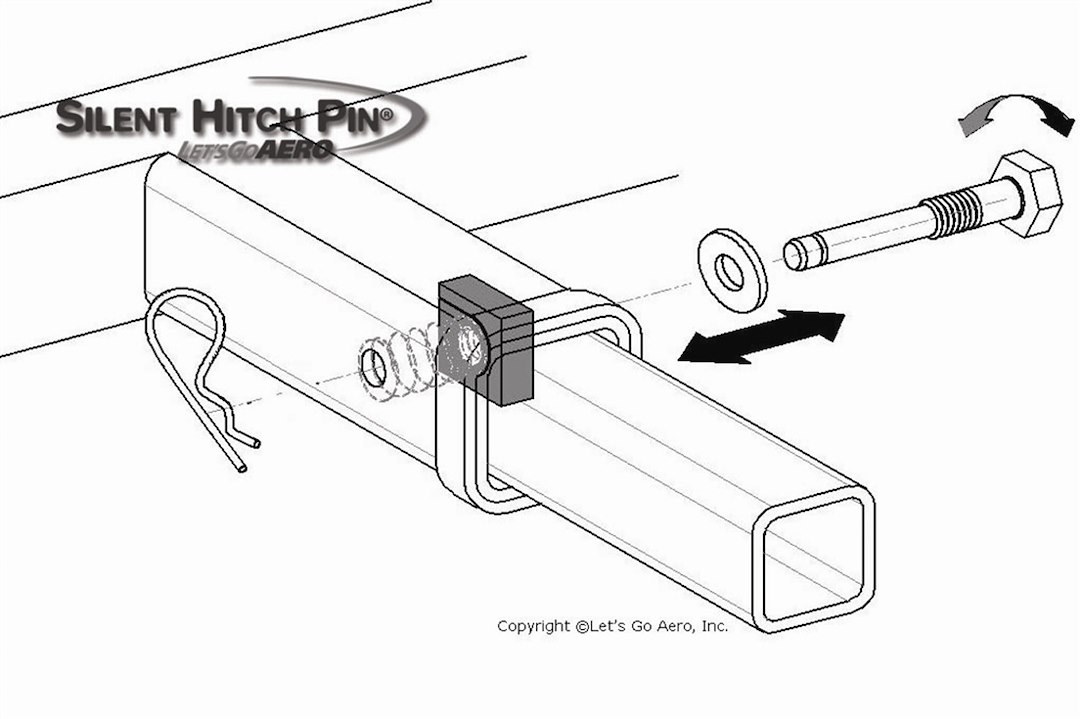Lets Go Aero Trailer Hitch Pin, Silent Hitch Pin ®, Straight Pin, 5/8 Inch Diameter, For Use with Class III Hitch, With Pin Clip, Single – SHP359