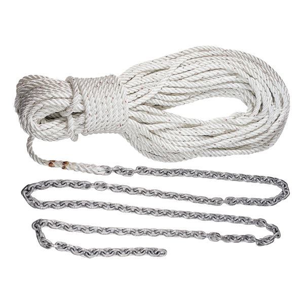 Lewmar Anchor Rode, Three Stand, 1/2 Inch Diameter X 150 Foot Length, White, Nylon, With 1/4 Inch X 10 Foot Chain with 5/16 Inch Shackle – 69000332