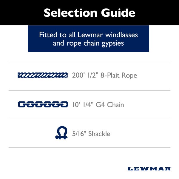 Lewmar Anchor Rode, Eight Plaited, 1/2 Inch Diameter X 200 Foot Length, White, Nylon, With 1/4 Inch X 10 Foot Chain with Shackle – HM10HT200PX