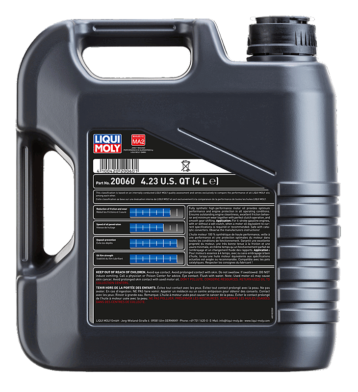 Liqui Moly Oil, SAE 15W-50, Synthetic, 4 Liter Jug, Single – 20060