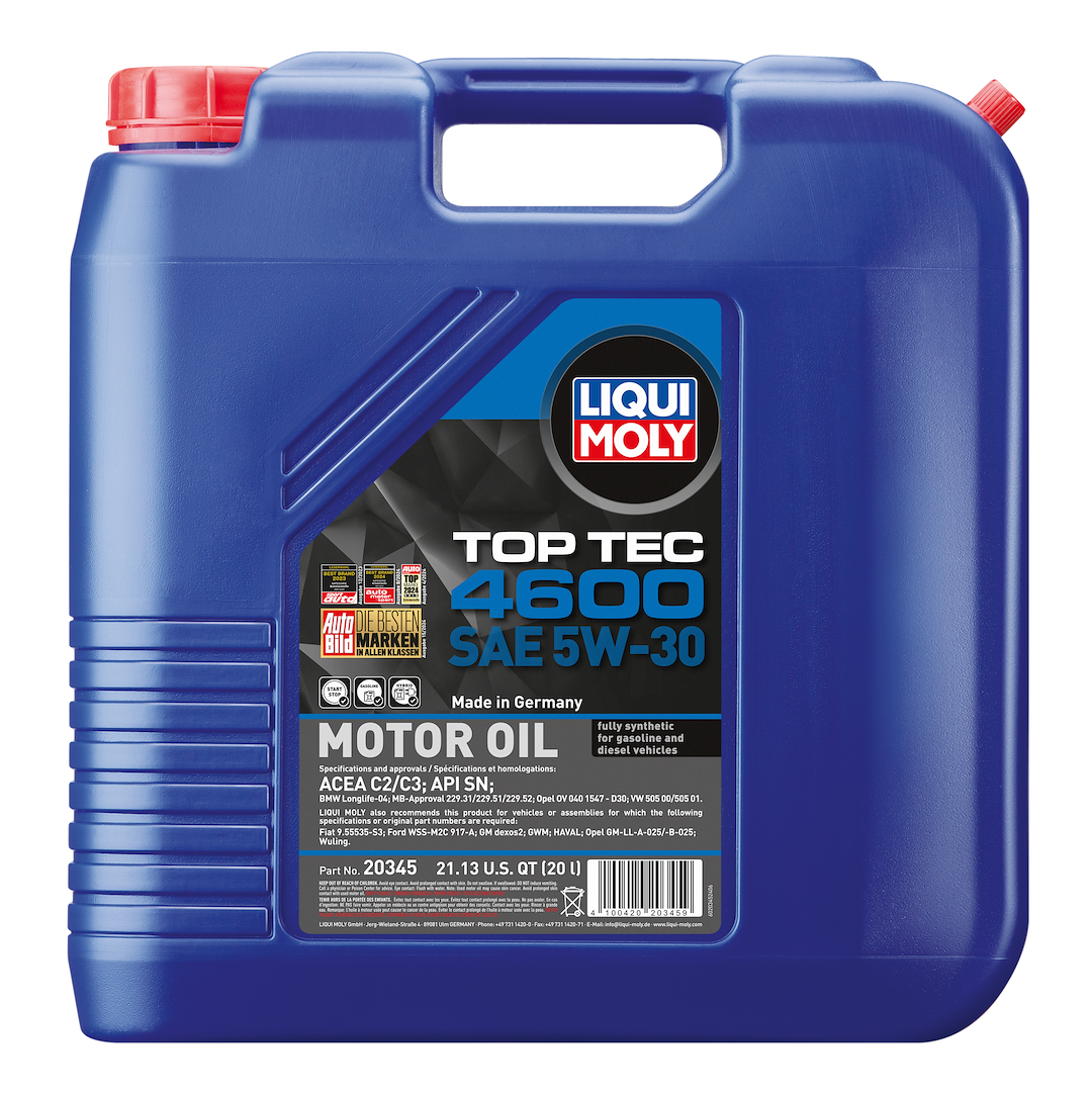 Liqui Moly Oil, Top Tec 4600, SAE 5W-30, Synthetic, 20 Liter Jug, Single – 20345