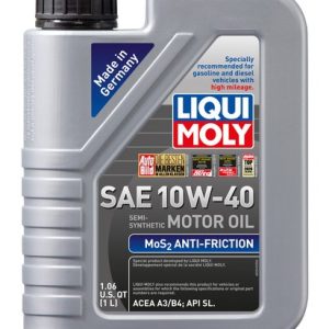 Liqui Moly Oil, MOS2 Antifriction, SAE 10W-40, Semi Synthetic, 1 Liter Bottle, Single – 2042