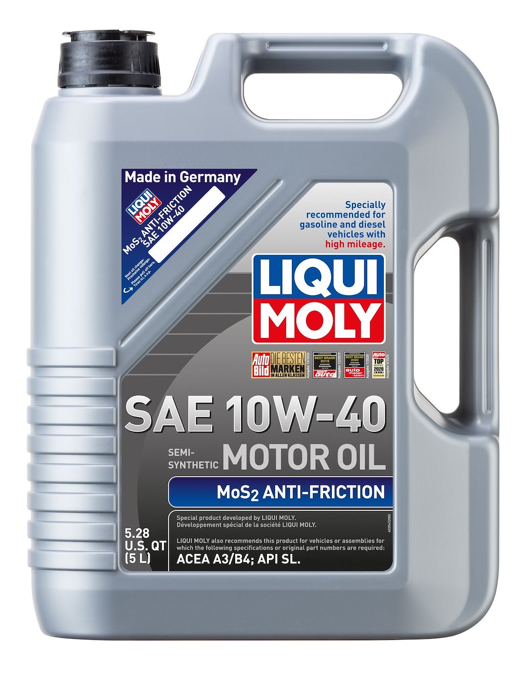 Liqui Moly Oil, MOS2 Antifriction, SAE 10W-40, Semi Synthetic, 5 Liter Jug, Single – 2043