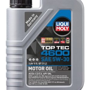 Liqui Moly Oil, Top Tec 4600, SAE 5W-30, Synthetic, 1 Liter Bottle, Single – 20446